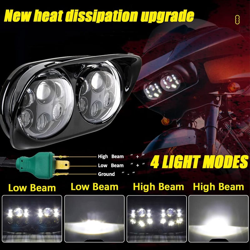 SKTYANTS Dual LED Headlight for Motorcycle Road Glide 2004-2013 Motocycle Projector Replacement with High Low Beam Headlight cover kit (Black) - Image 4